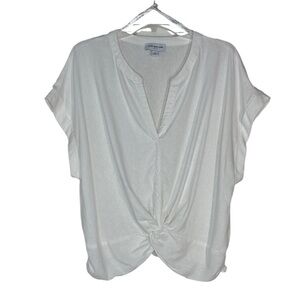 Marc New York Jeans Linen Blend White Twist Front Blouse
